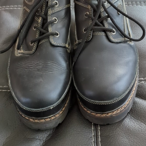 LUGZ Men’s Drifter Lo Steel Toe Oxford Black Leather Cream Stitch Boot Size 13