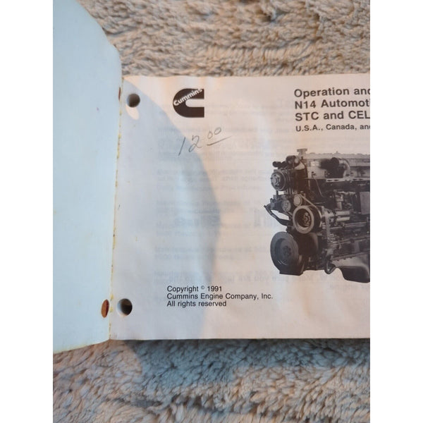 CUMMINS OPERATION AND MAINTENANCE MANUAL N14 ENGINES STC Celect SC Vtg 1991