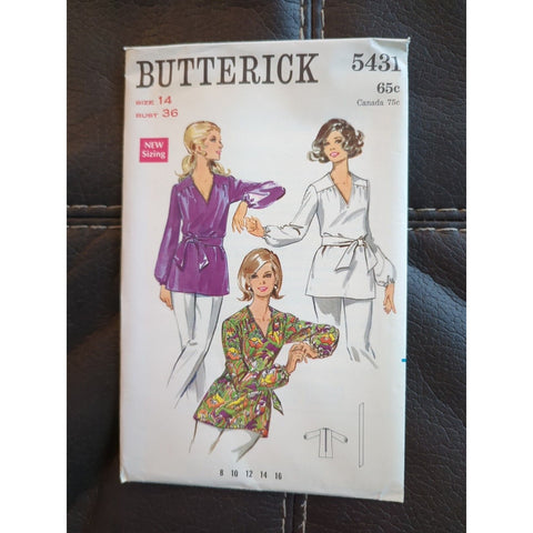 1960s Vintage Loose-Fitting V-Neck Overblouse Butterick 5431 Pattern Sz 14 B 36