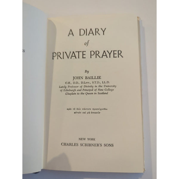 A Diary of Private Prayer John Baillie HC DJ Scribners Sons 1949 1st Edition Vtg