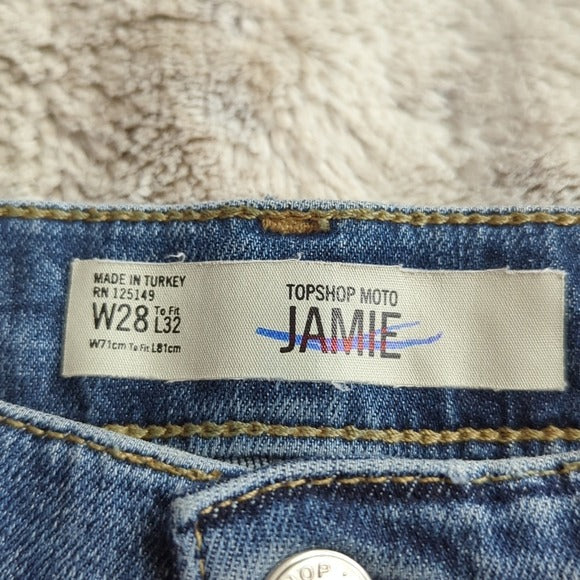Topshop Moto High Rise Side Stripe Jamie Skinny Blue Jeans Size 28
