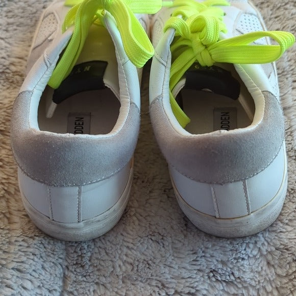 STEVEN Steve Madden Rezza White Neon Green Star Lace Up Sneakers Shoes Size 6.5