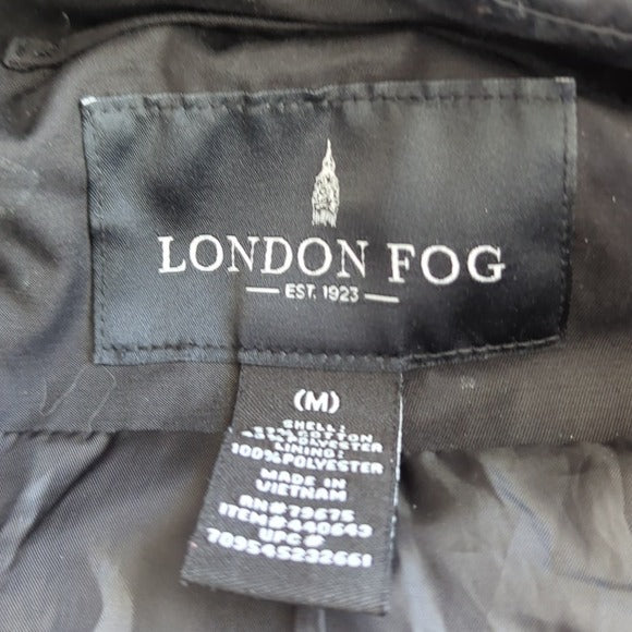 London Fog Women's Black Longer Hooded Belted Trench Coat Rain Coat Size M