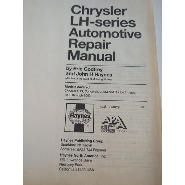 Haynes Repair Manual 25026 For Chrysler 300M, Concorde, Intrepid, & LHS