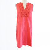 J Crew Coral Sleeveless Embroidered Sunburst Linen Blend Sheath Dress Size S