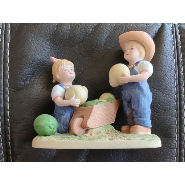 1985 HOMCO Home Interior Denim Days "Melon Patch" Figurine #1512 Farm Boy Girl