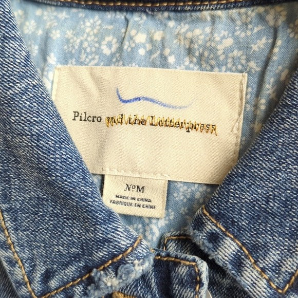 Pilcro And The Letterpress Denim Jacket Size M Womens Blue Gingham Jean Button