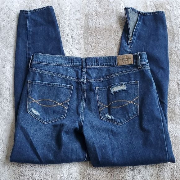 Abercrombie & Fitch Mid Rise Perfect Stretch Distressed Ankle Blue Jeans Size 8