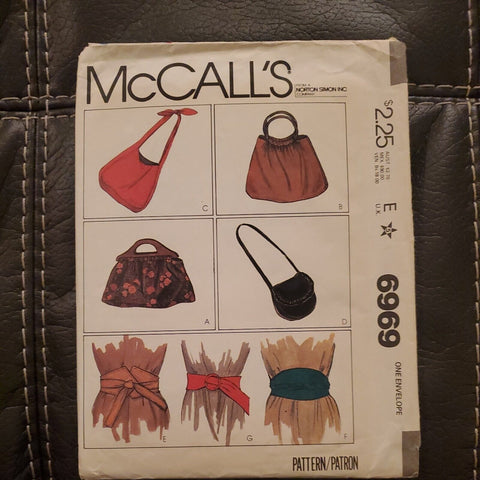 1979 Vintage McCall's Sewing Pattern 6969 Misses' 4 Bags & 3 Belts Cut