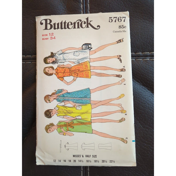 5767 BUTTERICK 1960's Misses One Piece Dress Sewing Pattern Size 12 UC FF