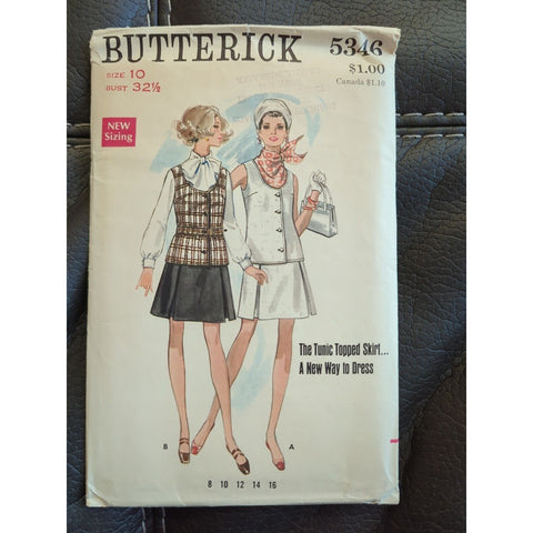 1970's VTG  Butterick Misses' Two-Piece Dress Skirt Pattern 5346 Size 10 UNCUT