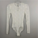 Free People Ivory Floral Embroider Make Out Mesh See Through BodySuit Size S NWT