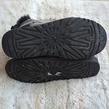 UGG Womens Black Mini Bailey Rear Bow Snake Suede Sheepskin Boots Size 7.5
