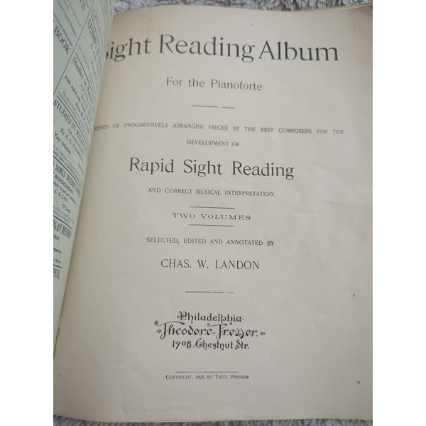 Sight Reading Album For The Piano Forte Chas Landon 1898 Volume 1 And 2 SC Rare