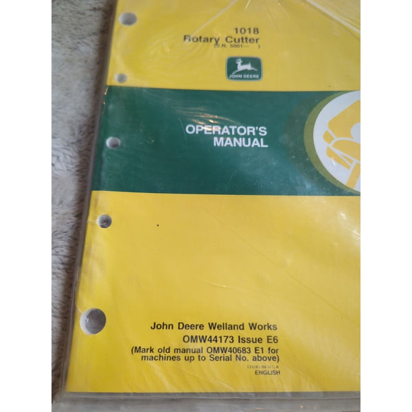 John Deere 1018 Rotary Cutter Operators Manual OEM OMW44173 SC Vtg 5001-