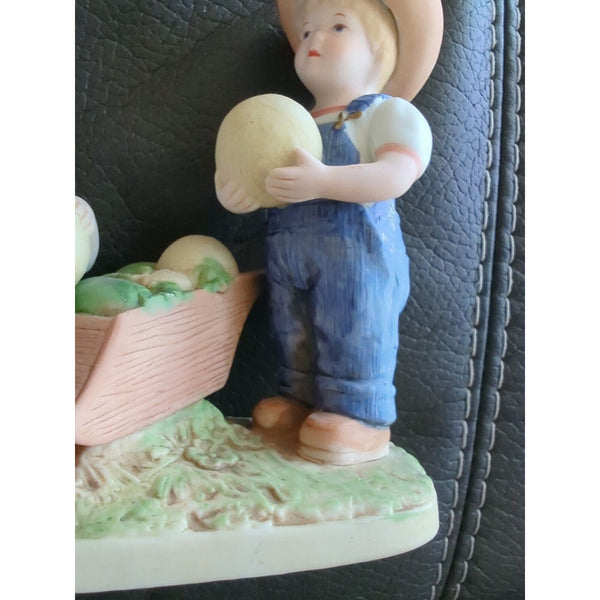 1985 HOMCO Home Interior Denim Days "Melon Patch" Figurine #1512 Farm Boy Girl