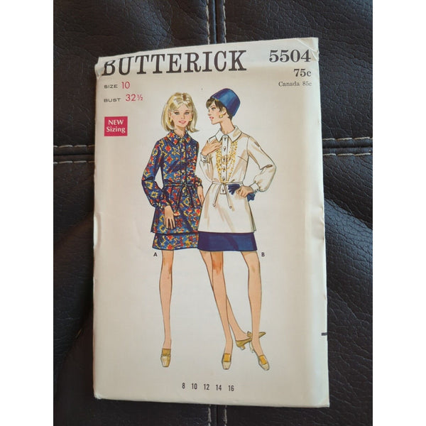 5504 BUTTERICK 1960's Misses Two Piece Dress Sewing Pattern Size 10 UC FF