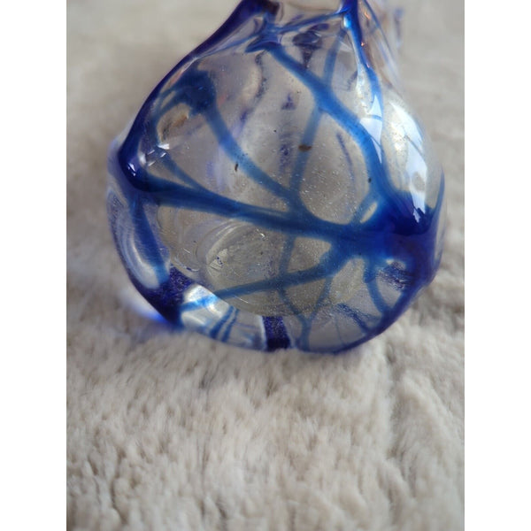Vintage Murano Style Art Glass Vase Swung Blue and Clear Swirl Twisted 8.5 In