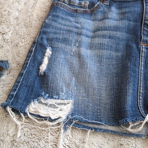 Eunina Darker Wash Distressed Aubree Mini Jean Skirt Size M