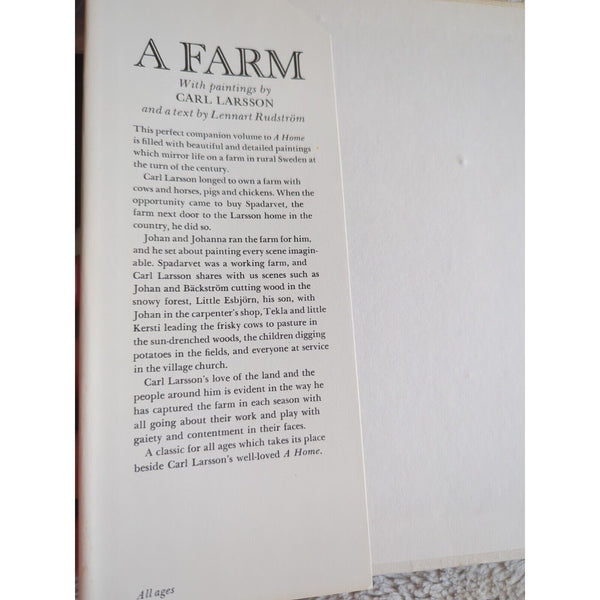 A Farm Paintings Carl Larsson Text Lennart Rudstrom Portugal 1977 HC DJ Vtg