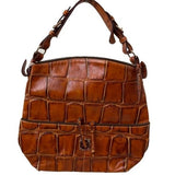 Dooney & Bourke Authentic Brown Leather Crocodile Hobo Purse Metal Hardware