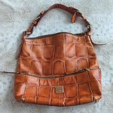 Dooney & Bourke Authentic Brown Leather Crocodile Hobo Purse Metal Hardware