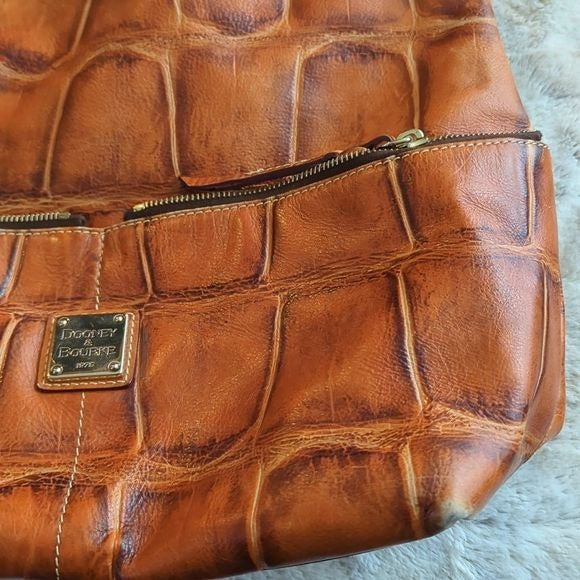 Dooney & Bourke Authentic Brown Leather Crocodile Hobo Purse Metal Hardware