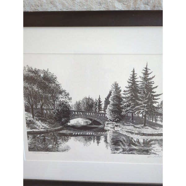 Vtg 1980 Sylvia Rudolph Minnehaha Creek Signed Ink Original Wood Framed 22x18