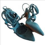 White House Black Market Marlow Heels Teal Blue Green Suede Size 10 Strappy Shoe