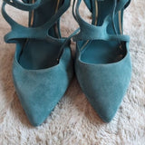 White House Black Market Marlow Heels Teal Blue Green Suede Size 10 Strappy Shoe