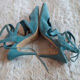 White House Black Market Marlow Heels Teal Blue Green Suede Size 10 Strappy Shoe