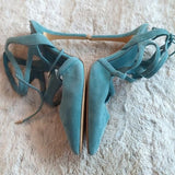 White House Black Market Marlow Heels Teal Blue Green Suede Size 10 Strappy Shoe