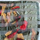 Rare Paloma Picasso Silk Green Red Gold Black  Fashion Tie Scarf Accent 3 ft sq