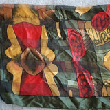 Rare Paloma Picasso Silk Green Red Gold Black  Fashion Tie Scarf Accent 3 ft sq