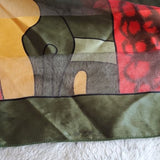 Rare Paloma Picasso Silk Green Red Gold Black  Fashion Tie Scarf Accent 3 ft sq