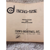 VINTAGE COMPU INDUSTRIES INC MICRO-TIME INSTRUCTIONS AND SPECIFICATIONS MANUAL