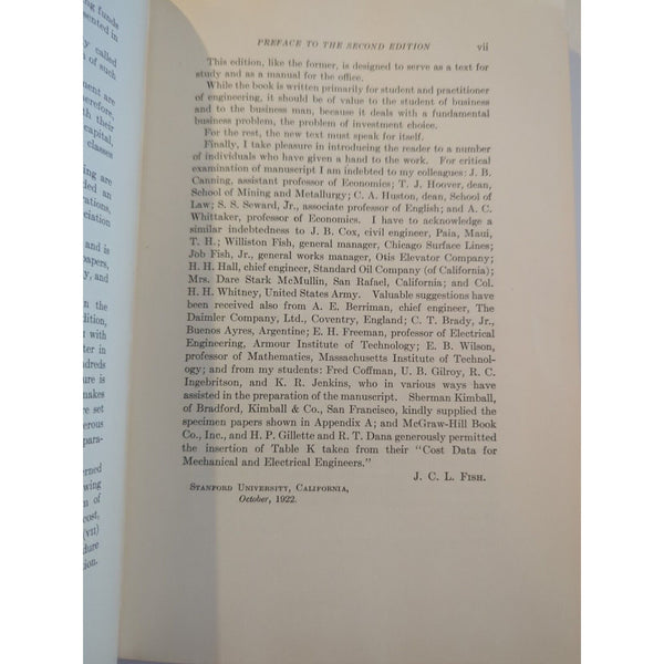 Engineering Economics First Principles John Charles Lounsbury Fish HC Vtg 1923