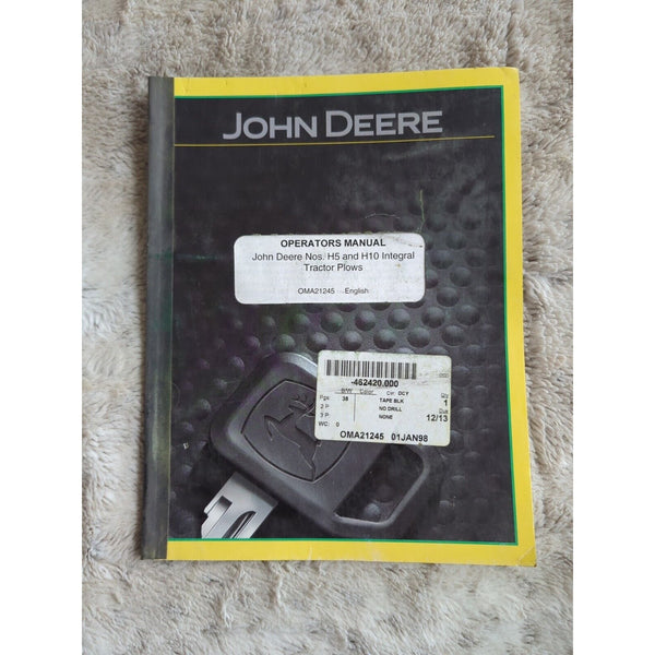 John Deere Operator’s Manual OMA21245 H5 And H10 Integral Tractor Plows 1998 Vtg