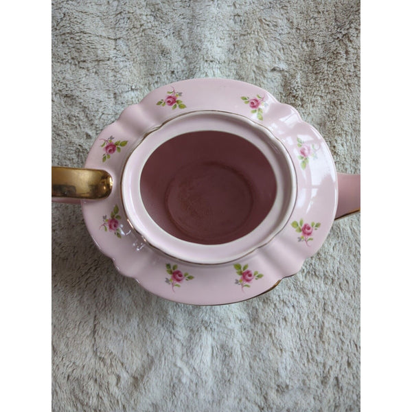 Vintage Sadler Pale Pink Chintz Teapot Roses #2353 Gold Trim Made in England