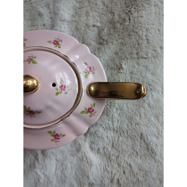 Vintage Sadler Pale Pink Chintz Teapot Roses #2353 Gold Trim Made in England