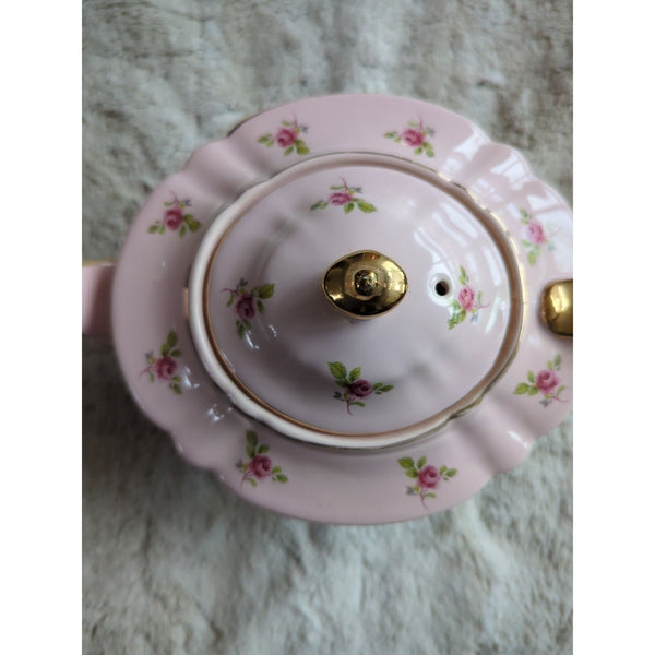 Vintage Sadler Pale Pink Chintz Teapot Roses #2353 Gold Trim Made in England