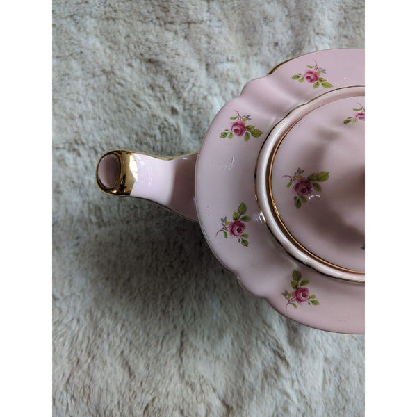 Vintage Sadler Pale Pink Chintz Teapot Roses #2353 Gold Trim Made in England