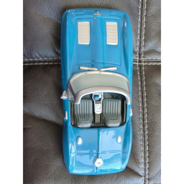 Vintage Blue White Chevrolet Corvette Convertible Ceramic Enesco Music Box Bank