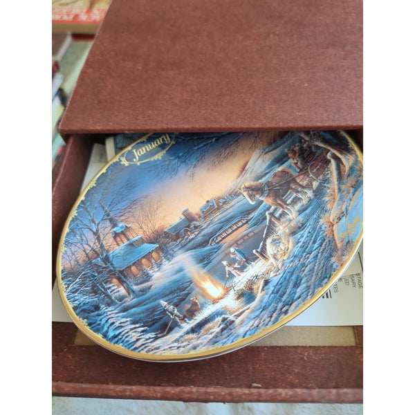 Terry Redlin Seasons to Remember Perpetual Calendar Plates Tiles Holder Full Set