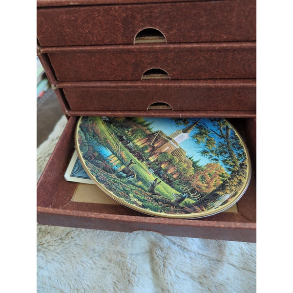 Terry Redlin Seasons to Remember Perpetual Calendar Plates Tiles Holder Full Set