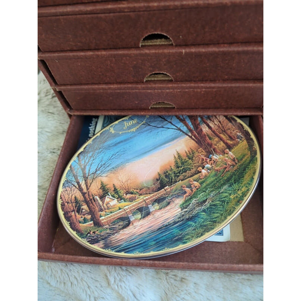 Terry Redlin Seasons to Remember Perpetual Calendar Plates Tiles Holder Full Set