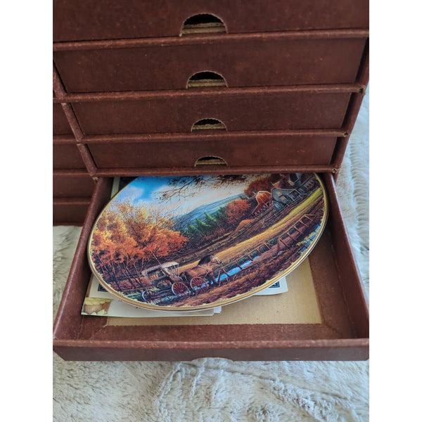 Terry Redlin Seasons to Remember Perpetual Calendar Plates Tiles Holder Full Set