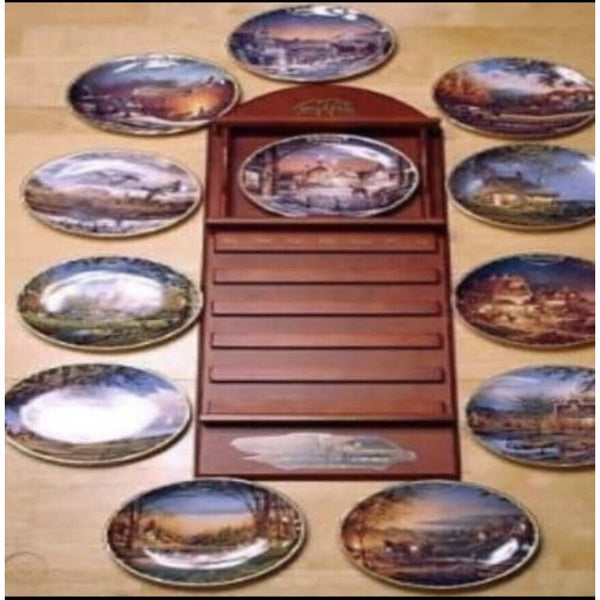 Terry Redlin Seasons to Remember Perpetual Calendar Plates Tiles Holder Full Set