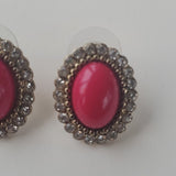Vintage Boutique Oval Faux Pink Studded Large Stud Earrings