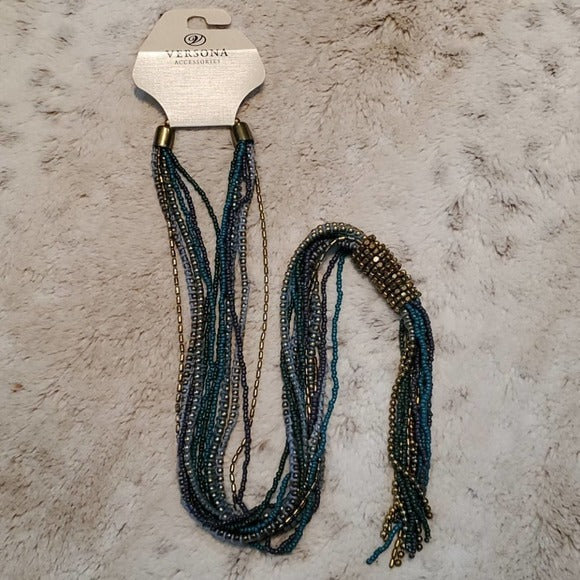 Verona Long Multi Threaded Blue Shade Necklace